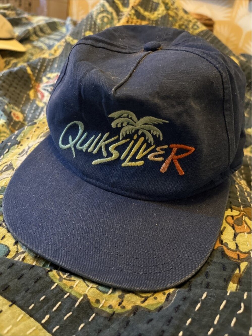 Quiksilver Hat Snapback Palm Tree Embroidered Surf Skate Beach Cap Sz S 55 CM